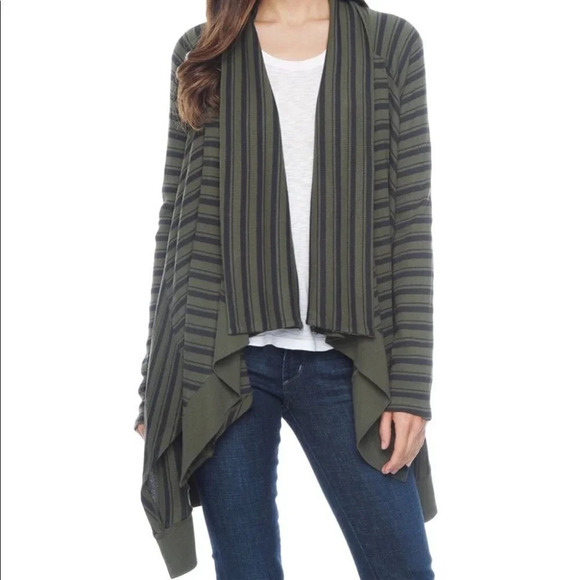 Splendid Thermal Cardigan Womens Size XS Draped Oversized Black Army Green - Picture 7 of 8